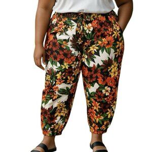 Kate & Mallory Pull On Jogger Pants Plus Size 2X Liquid Knit Cuffed Floral Art